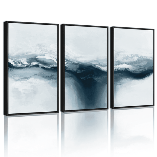 SHENIFY Blue and Grey Abstract Wall Art 16x24in3pcs Black Framed Modern Minimalist Painting Decor Graffiti Artwork