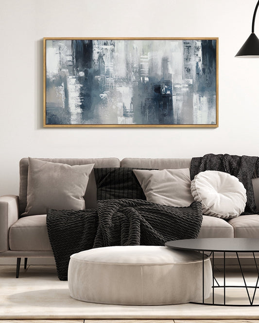 SHENIFY Blue and Grey Abstract Wall Art 20x40in Natural Framed Modern Minimalist Painting Decor Graffiti Artwork for Home Wall Decor