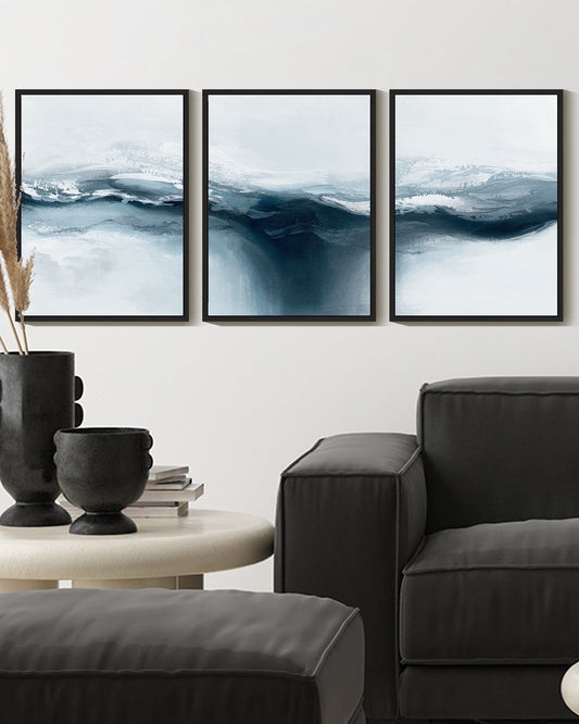 SHENIFY Blue and Grey Abstract Wall Art Modern Minimalist Painting Decor Graffiti Artwork 11x14in3pcs Black Framed