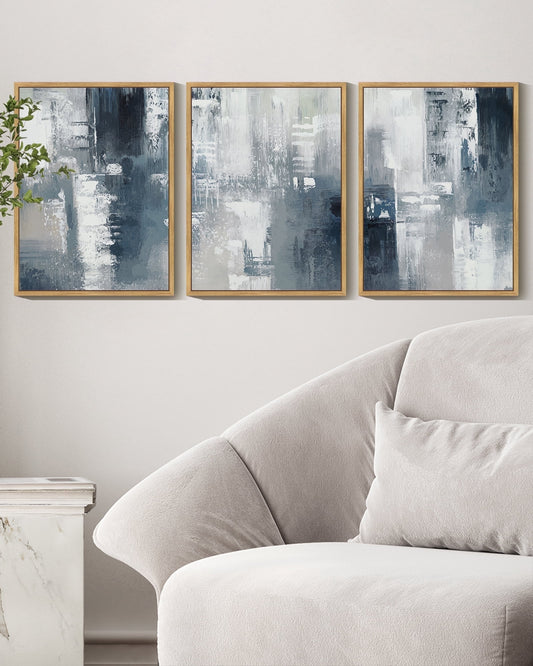 SHENIFY Blue and Grey Abstract Wall Art Modern Minimalist Painting Decor Graffiti Artwork for Home Wall Decor 11x14in3pcs Natural Framed
