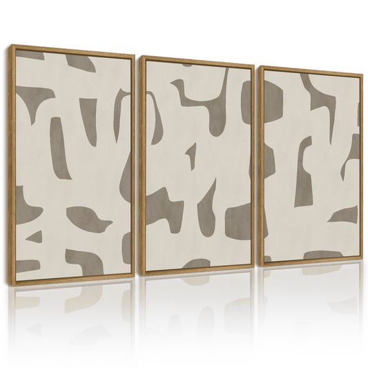 SHENIFY Boho Abstract Wall Art 16x24in3pcs Natural Framed Mid-Century Duotone Minimal Dark Brush Stroke Neutral Modern Minimalist Painting Decorative Artwork