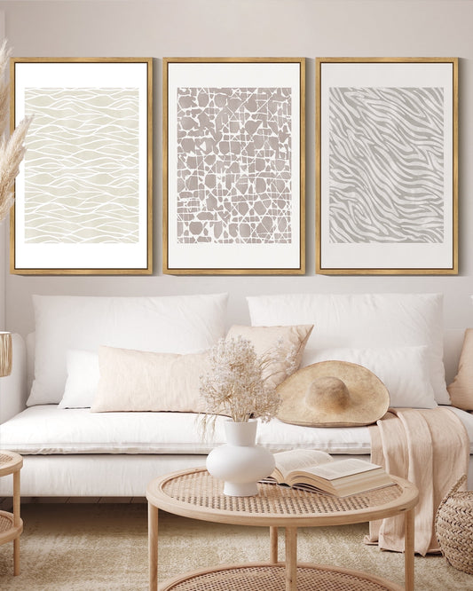SHENIFY Boho Abstract Wall Art 16x24in3pcs Natural Framed Mid-Century Tan Geometric Landscape Abstract Shapes Cozy Neutral Modern Minimalist Painting Decorative Artwork