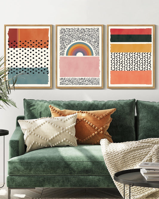 SHENIFY Boho Abstract Wall Art Mid-Century Color Block Shape Illustrations Modern Minimalist Painting Decorative Artwork 11x14in3pcs Natural Framed