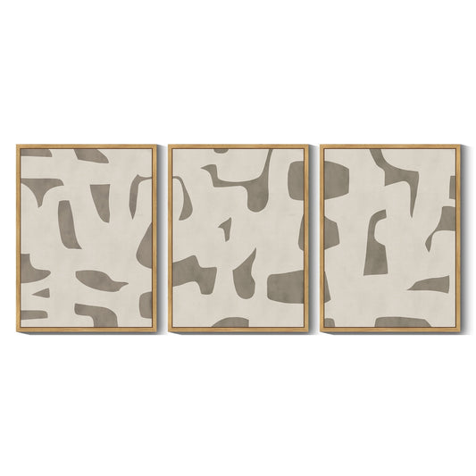 SHENIFY Boho Abstract Wall Art Mid-Century Duotone Minimal Dark Brush Stroke Neutral Modern Minimalist Painting Decorative Artwork 11x14in3pcs Natural Framed