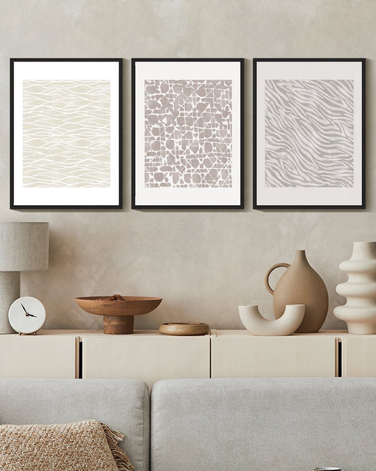 SHENIFY Boho Abstract Wall Art Mid-Century Tan Geometric Landscape Abstract Shapes Cozy Neutral Modern Minimalist Painting Decorative Artwork 11x14in3pcs Black Framed