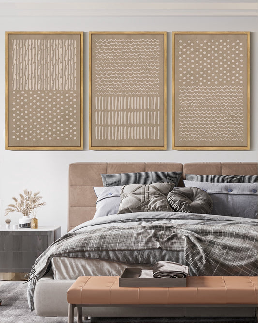 SHENIFY Boho Geometric Wall Art 16x24in3pcs Natural Framed Mid-Century Bohemain Abstract Shape Illustration Neutral Modern Minimalist Painting Decorative Artwork