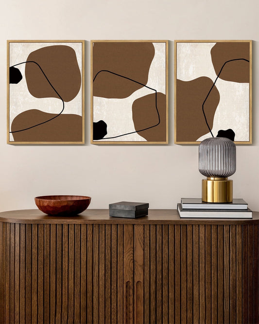 SHENIFY Boho Geometric Wall Art Mid-Century Trio of Multicolored Brown Ovals Shape Black Lines Illustration Modern Minimalist Painting Decorative Artwork 11x14in3pcs Natural Framed