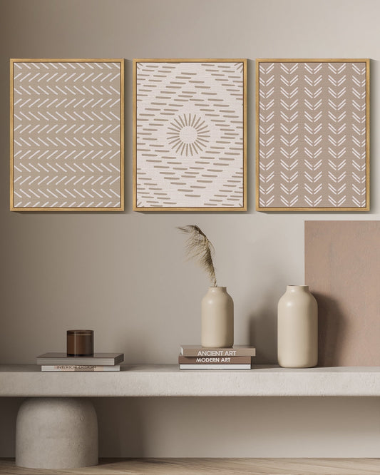 SHENIFY Boho Geometric Wall Art Mid-Century White Dot Collage Abstract Shape Illustration Neutral Modern Minimalist Painting Decorative Artwork 11x14in3pcs Natural Framed