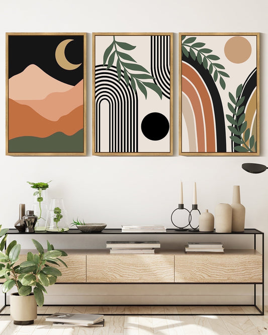 SHENIFY Boho Wall Art Abstract Decor 16x24in3pcs Natural Framed Bohemian Prints Ready To Hang for Bedroom Office