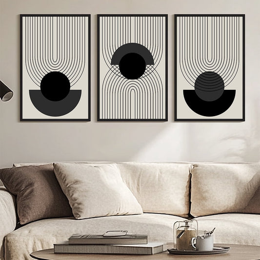 SHENIFY Boho Wall Art Framed Abstract Decor Bohemian Canvas Prints Ready to Hang - 24x36in3pcs Black Framed