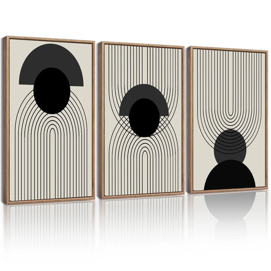 SHENIFY Boho Wall Art Framed Abstract Decor Bohemian Canvas Prints Ready To Hang - 24x36in3pcs Natural Framed