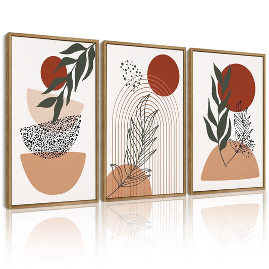 SHENIFY Boho Wall Art Wood Framed Decor Mid Century Modern Abstract Canvas Prints Posters for Bedroom Living Room - 12x16in3pcs Neutral