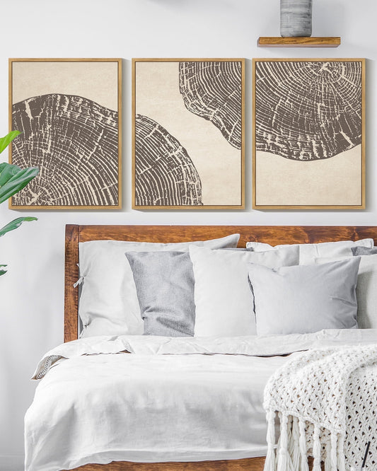 SHENIFY Farmhouse Vintage Abstract Drawings Rustic Modern Wall Art Set Gray Wood Tree Ring Spirals Nature Art Decor for Living Room Bedroom 11x14in3pcs Natural Framed