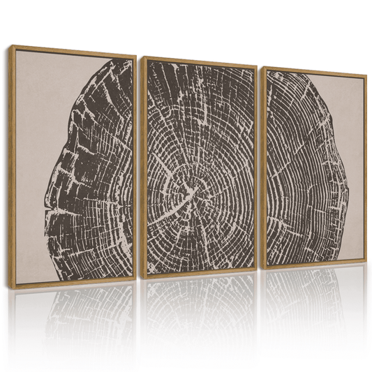 SHENIFY Farmhouse Vintage Wall Art 16x24in3pcs Natural Framed Set Gray Wood Tree Ring Spirals Nature Abstract Drawings Rustic Modern Art Decor for Living Room Bedroom