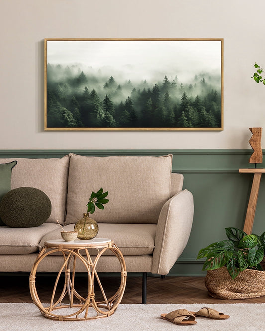 SHENIFY Green Fog Pine Tree Forest Canvas Wall Art Large 20x40in Natural Framed Modern Artwork Prints Decor Hanging Decoration