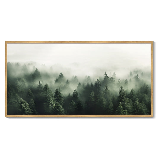 SHENIFY Green Fog Pine Tree Forest Canvas Wall Art Modern Artwork Prints Decor Hanging Decoration 8x16in Natural Framed