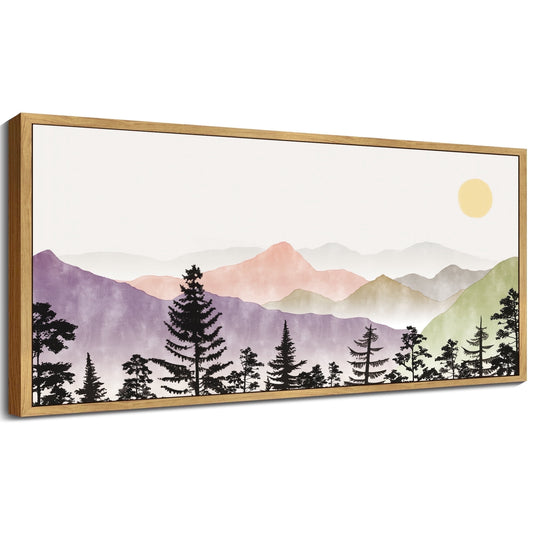 SHENIFY Landscape Mountain Wall Art Set Watercolor Sunrise Pine Tree Forest Nature Scenry Wilderness Rustic Modern Art Decorative 8x16in Natural Framed