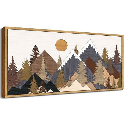 SHENIFY Landscape Mountain Wall Art Set White Winter Sunrise Pine Tree Forest Nature Scenry Wilderness Farmhouse Rustic Modern Art Decorative for Living Room Bedroom 8x16in Natural Framed
