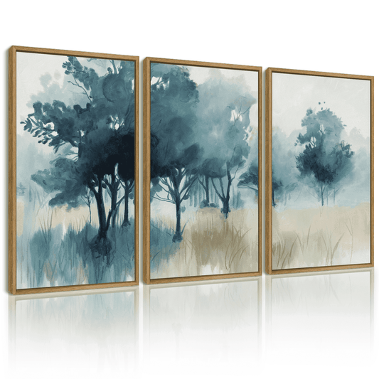 SHENIFY Landscape Wall Art 16x24in3pcs Natural Framed Set Watercolor Ink Wash Tree Forest Nature Scenry Tie-dyed Wilderness Farmhouse Rustic Modern Art Decorative