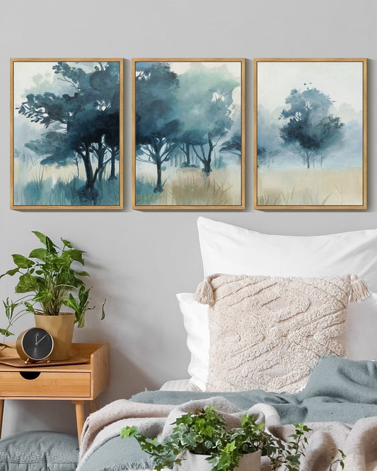 SHENIFY Landscape Wall Art Set Watercolor Ink Wash Tree Forest Nature Scenry Tie-dyed Wilderness Farmhouse Rustic Modern Art Decorative 11x14in3pcs Natural Framed