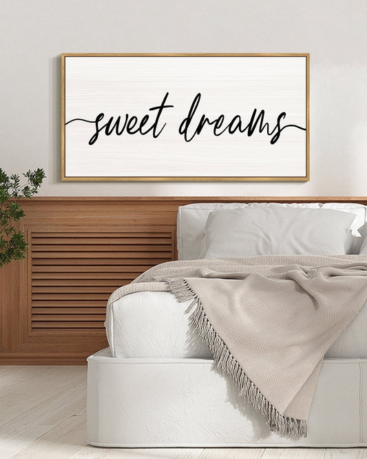 SHENIFY Large 20x40in Natural Framed Sweet Dreams Sign Wall Decor Bed Bedroom Farmhouse Guest Room Wood Rustic Over Bed Wall Art Hanging Decoration