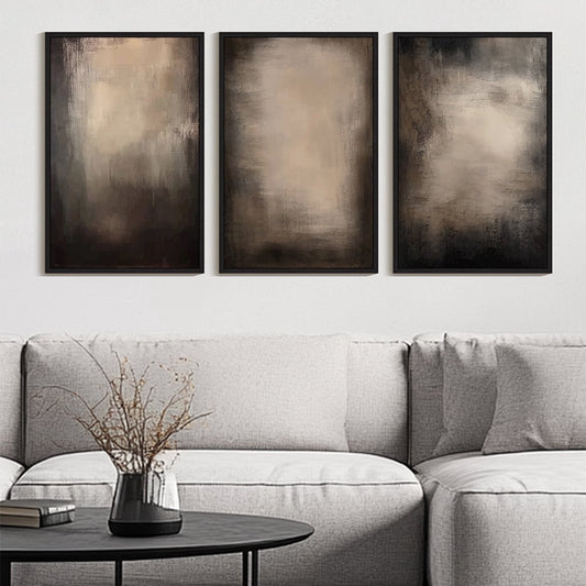 SHENIFY Large 24x36in3pcs Black Framed Abstract Wall Art Set Earthy in Deep Brown and Beige Tones Modern Decor Artwork Prints Rustic farmhouse Home Office