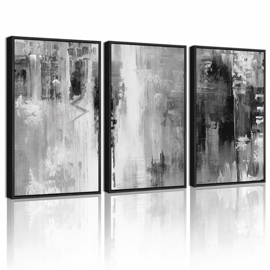 SHENIFY Large 24x36in3pcs Black Framed Black Abstract Wall Art Tie-Dyed Abstract Illustrations Modern Minimalist Painting Decorative Artwork for Living Room Bedroom