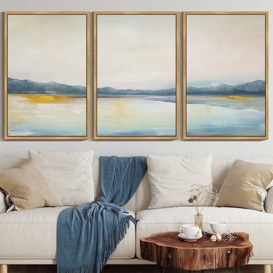 SHENIFY Large 24x36in3pcs Natural Framed Abstract Landscape Wall Art Set Minimalist Neutral Illustrations Modern Art Decorative Nordic for Living Room Bedroom Hallway