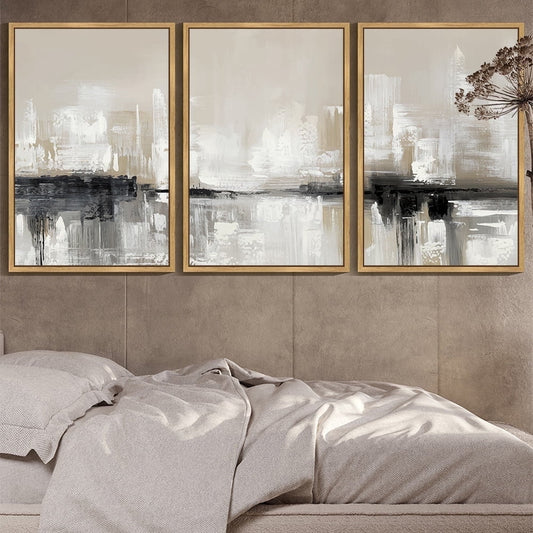 SHENIFY Large 24x36in3pcs Natural Framed Abstract Wall Art Decor Color Field Abstract Landscape Illustrations Modern Art Decorative Ready To Hang