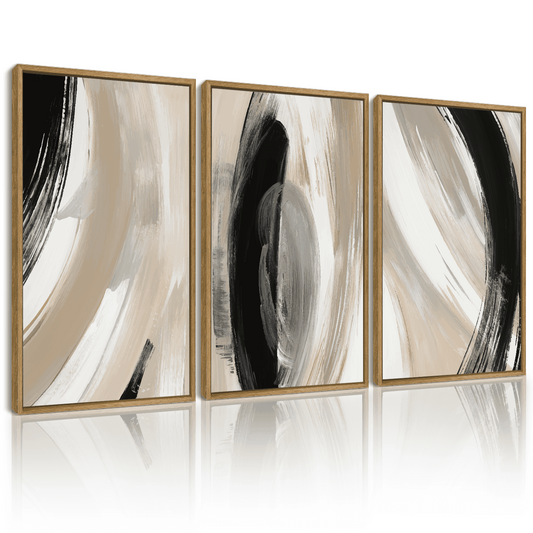 SHENIFY Large 24x36in3pcs Natural Framed Abstract Wall Art Ink Wash Shapes Abstract Illustrations Modern Minimalist Painting Decorative Artwork for Living Room Bedroom