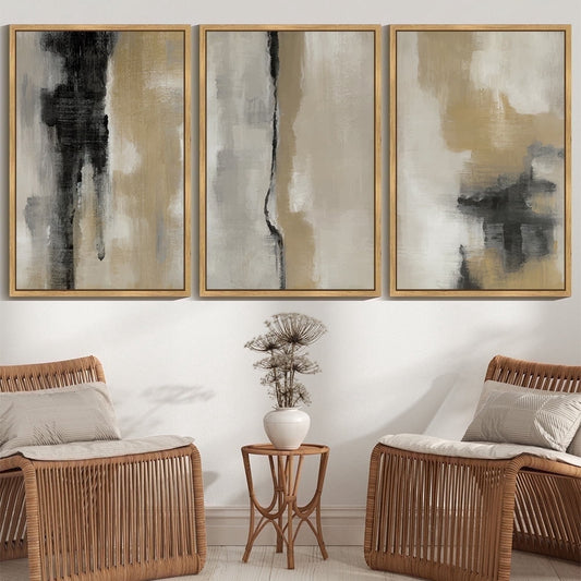 SHENIFY Large 24x36in3pcs Natural Framed Abstract Wall Art Tie-dyed Shapes Abstract Illustrations Modern Minimalist Painting Decorative Artwork for Living Room Bedroom