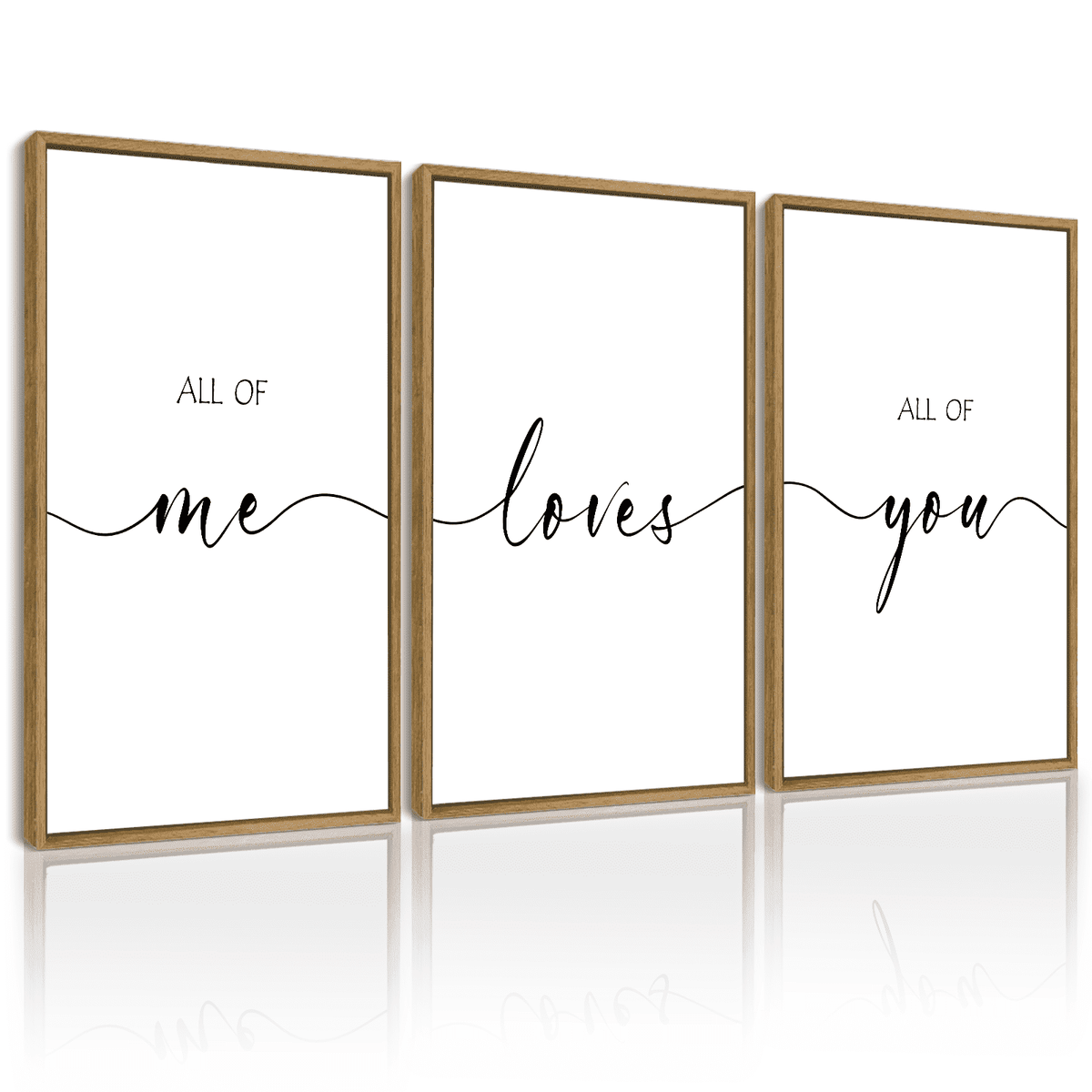 SHENIFY Large 24x36in3pcs Natural Framed All of Me Loves All of You Above Bed Wall Decor for Farmhouse Bedroom Wall Art Hanging Decoration