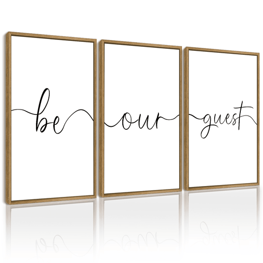 SHENIFY Large 24x36in3pcs Natural Framed Be Our Guest Guest Room Wall Decor Guest Bedroom Wall Art Farmhouse Guest Room Hanging Decoration