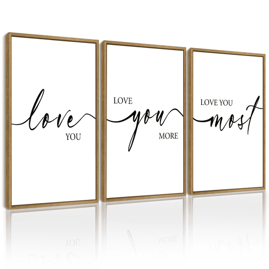 SHENIFY Large 24x36in3pcs Natural Framed Love You More I Love You Most Minimalist Bedroom Wall Art Valentines Wedding Couple Gift Hanging Decoration