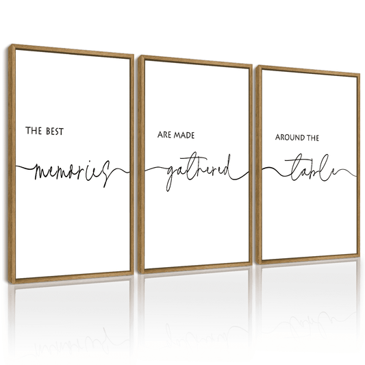 SHENIFY Large 24x36in3pcs Natural Framed Memories Around the Table Farmhouse Wall Decor Kitchen Wall Decor for Dining Room Wall Art Hanging Decoration