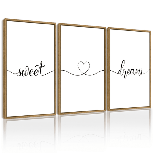 SHENIFY Large 24x36in3pcs Natural Framed Sweet Dreams Sign Wall Decor Bed Bedroom Farmhouse Guest Room Wood Rustic Over Bed Wall Art Hanging Decoration