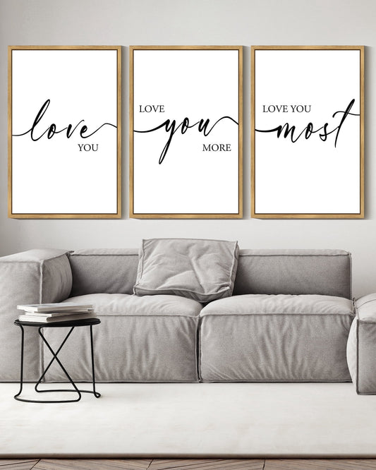 SHENIFY Love You More I Love You Most Minimalist Bedroom Wall Art 16x24in3pcs Natural Framed Valentines Wedding Couple Gift Hanging Decoration