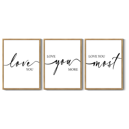 SHENIFY Love You More I Love You Most Minimalist Bedroom Wall Art Valentines Wedding Couple Gift Hanging Decoration 11x14in3pcs Natural Framed