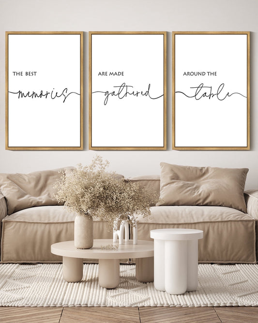 SHENIFY Memories Around the Table Farmhouse Wall Decor 16x24in3pcs Natural Framed Kitchen Wall Decor for Dining Room Wall Art Hanging Decoration