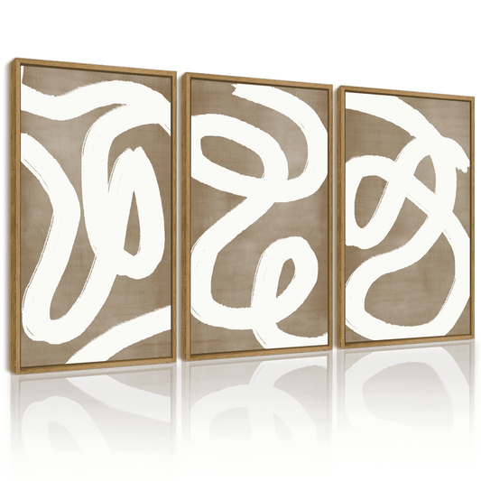 SHENIFY Mid-Century Duotone Minimal Dark Brush Stroke Boho Abstract Wall Art 16x24in3pcs Natural Framed Neutral Modern Minimalist Painting Decorative Artwork