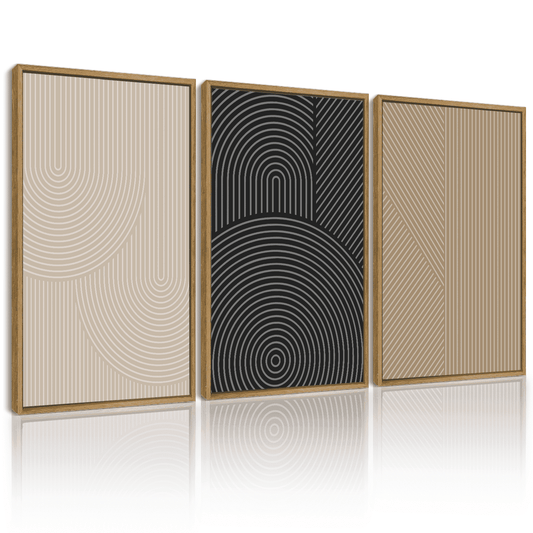 SHENIFY Mid-Century Modern Wall Art Minimalist Abstract Boho Neutral Line Wall Decor Geometric Artwork Kitchen Dining Room 11x14in3pcs Natural Framed