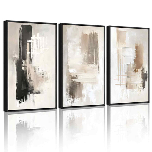 SHENIFY Modern Abstract Framed Wall Art 16x24in3pcs Black Framed Mid Century Minimalist Beige Pastel Neutral Decor Artwork Prints Rustic Farmhouse Office