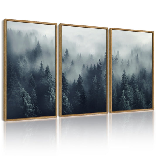 SHENIFY Nordic Forest Wall Art Tree Wall Decor Mid Century Moder Prints Ready To Hang for Bedroom 12x16in3pcs Nautral Framed