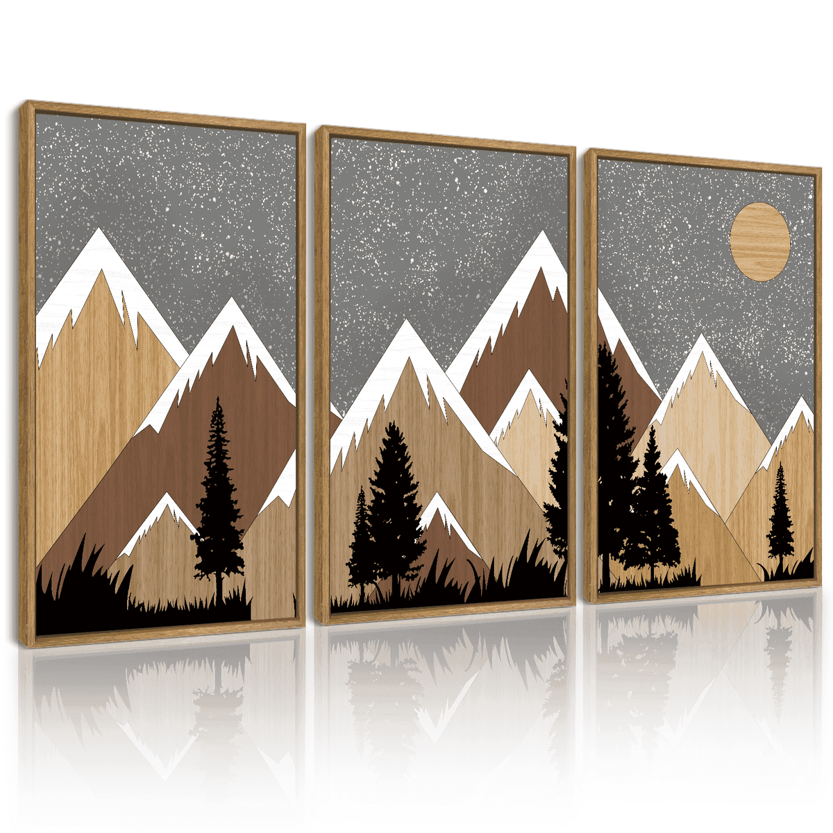 SHENIFY Set Sunrise Pine Tree Forest Nature Scenry Wilderness Landscape Mountain Wall Art 16x24in3pcs Natural Framed Farmhouse Rustic Modern Art Decorative