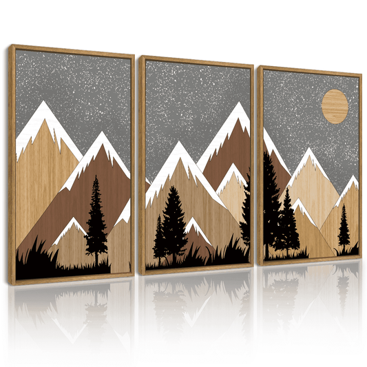 SHENIFY Set Sunrise Pine Tree Forest Nature Scenry Wilderness Landscape Mountain Wall Art 16x24in3pcs Natural Framed Farmhouse Rustic Modern Art Decorative