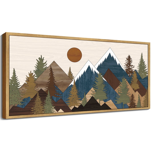 SHENIFY Set Sunrise Pine Tree Forest Nature Scenry Landscape Mountain Wall Art 20x40in Natural Framed Farmhouse Rustic Modern Art Decorative for Living Room Bedroom ?