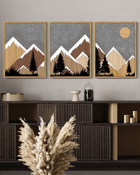 SHENIFY Set Sunrise Pine Tree Forest Nature Scenry Wilderness Landscape Mountain Wall Art Farmhouse Rustic Modern Art Decorative 11x14in3pcs Natural Framed
