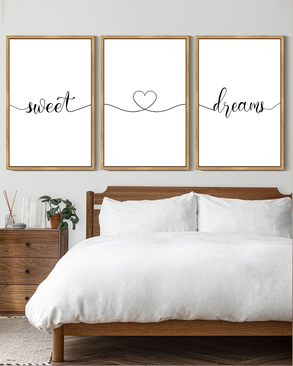 SHENIFY Sweet Dreams Sign Wall Decor 16x24in3pcs Natural Framed Bed Bedroom Farmhouse Guest Room Wood Rustic Over Bed Wall Art Hanging Decoration