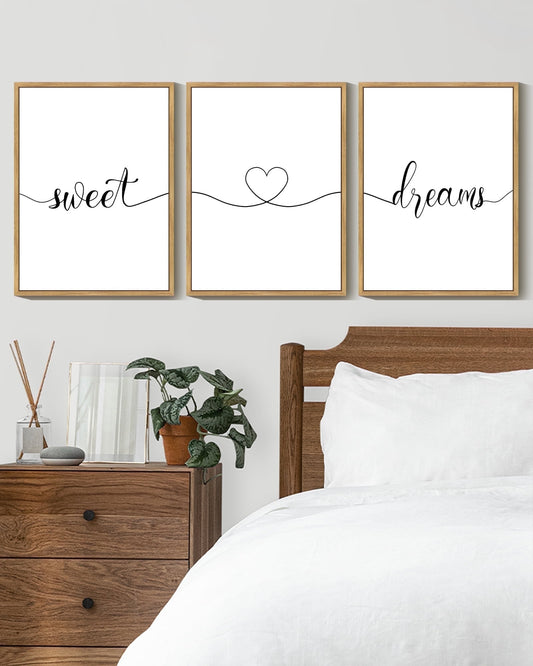 SHENIFY Sweet Dreams Sign Wall Decor Bed Bedroom Farmhouse Guest Room Wood Rustic Over Bed Wall Art Hanging Decoration 11x14in3pcs Natural Framed