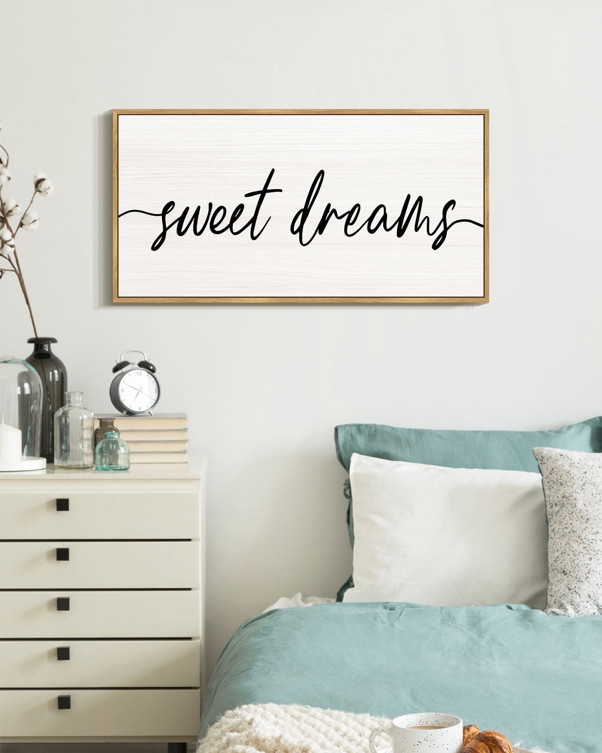 SHENIFY Sweet Dreams Sign Wall Decor Bed Bedroom Farmhouse Guest Room Wood Rustic over Bed Wall Art Hanging Decoration 8x16in Natural Framed